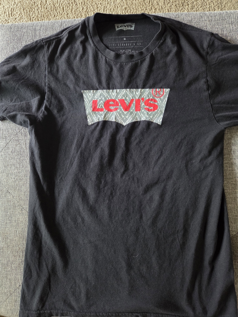 Levi's Mens Black Short Sleeve Tee with Red Logo Size Medium